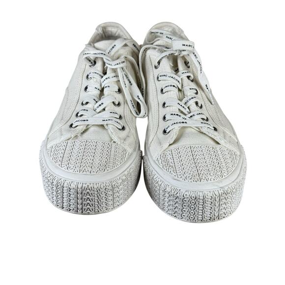 Marc Jacobs White Canvas Platform Sneakers Logo Lace-Up Designer 39 8.5 - Picture 4 of 9